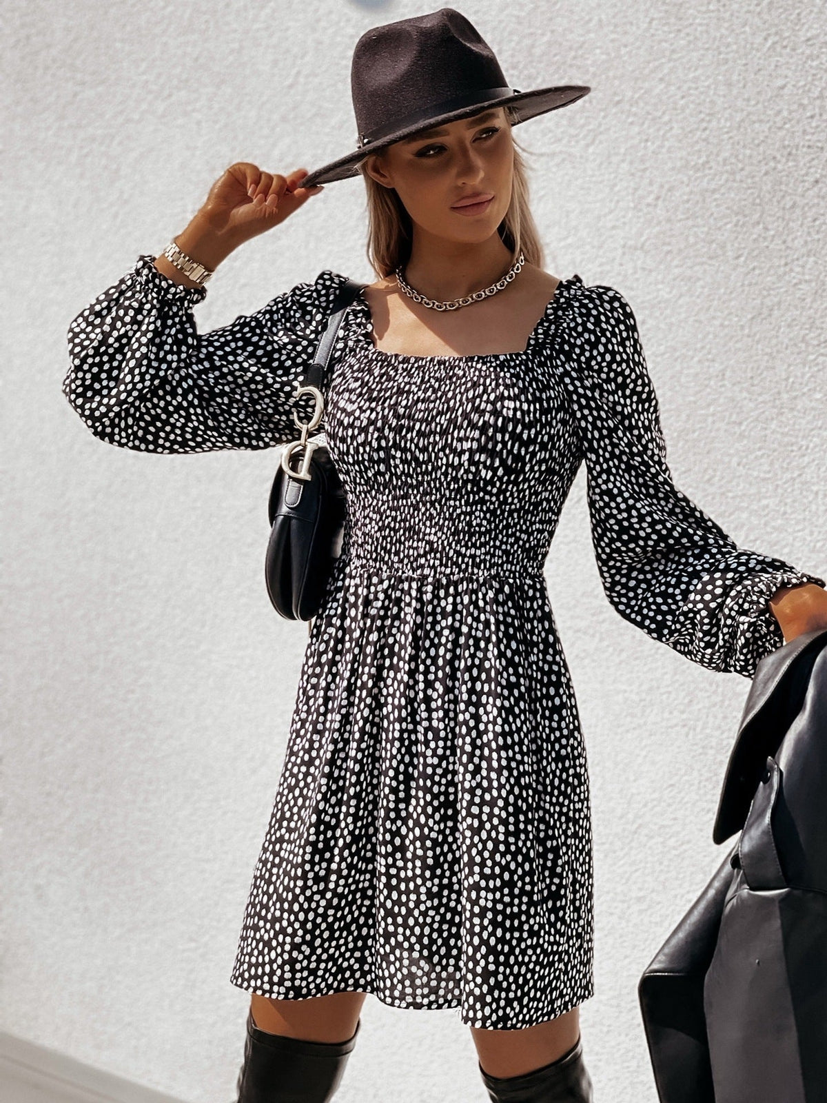 Morris Floral Bell Sleeve Ruched Mini Dress