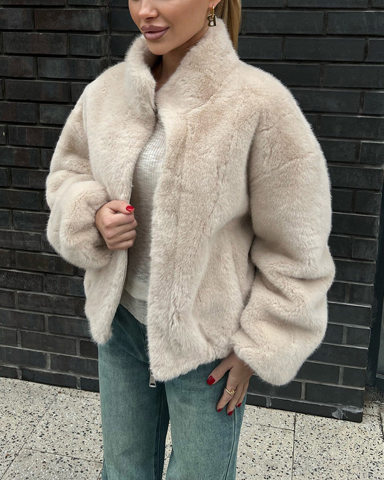 Transylvania Fall Short Plush Coat with Stand Collar Design