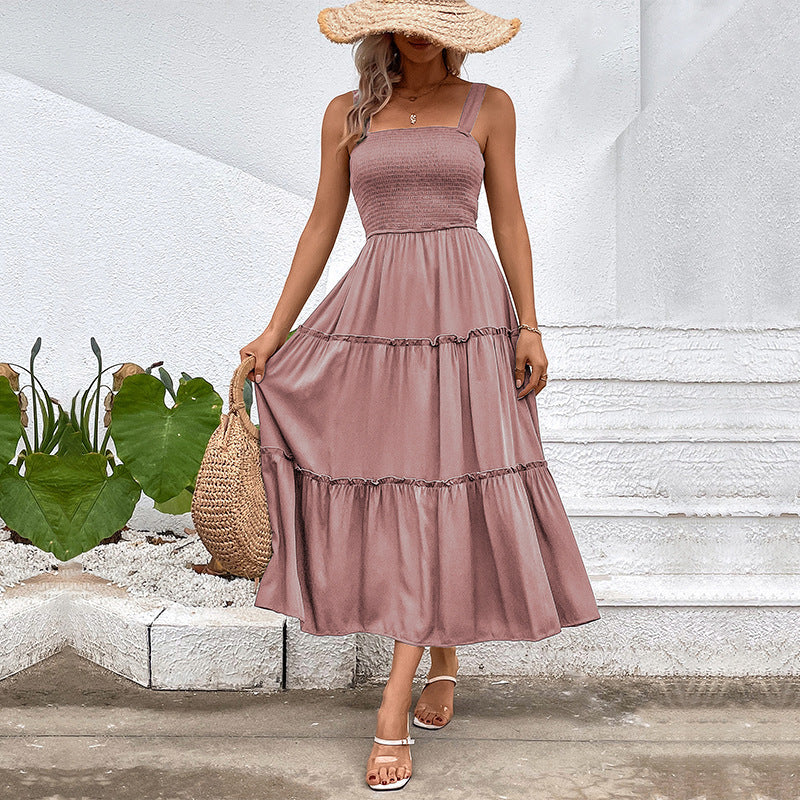 Smocked Square Neck Strappy Tiered Midi Dress 3