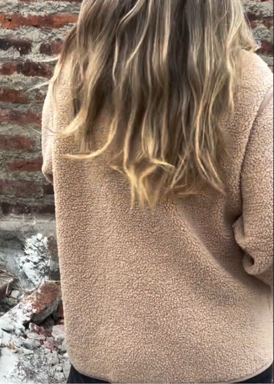 Loose Irregular Button Fleece Jacket with High Collar Design