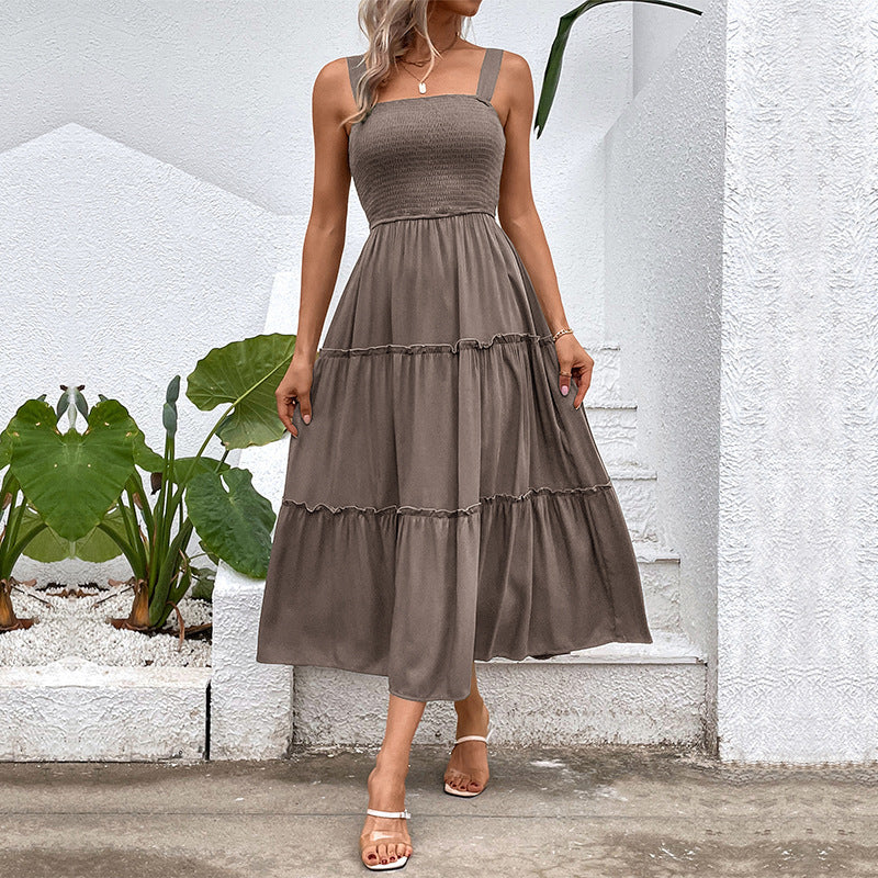 Smocked Square Neck Strappy Tiered Midi Dress 11