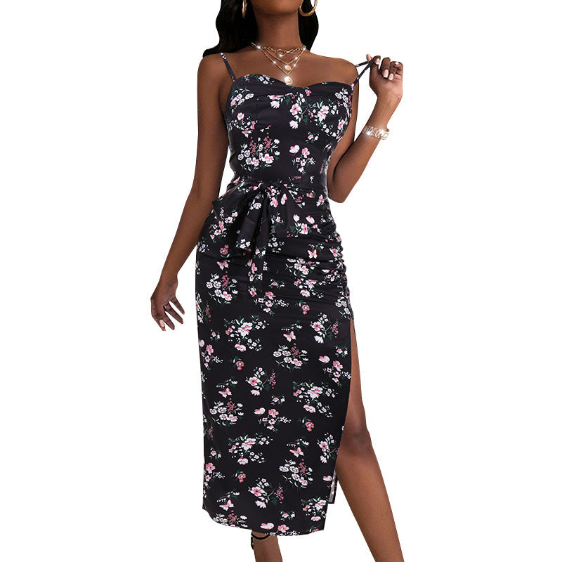 Floral Print Sweetheart Ruched Midi Dress