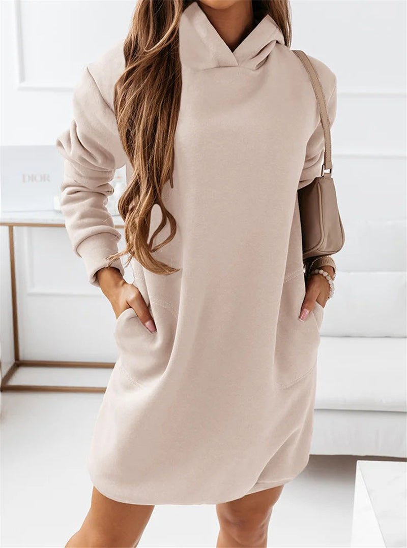 Mid-length pockets hooded sweatshirt dress  Fashionpara