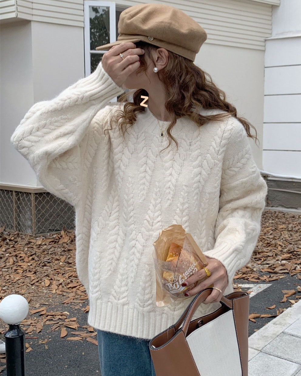 Wheat Twist Knitted Pullover Sweater for Cozy Elegance