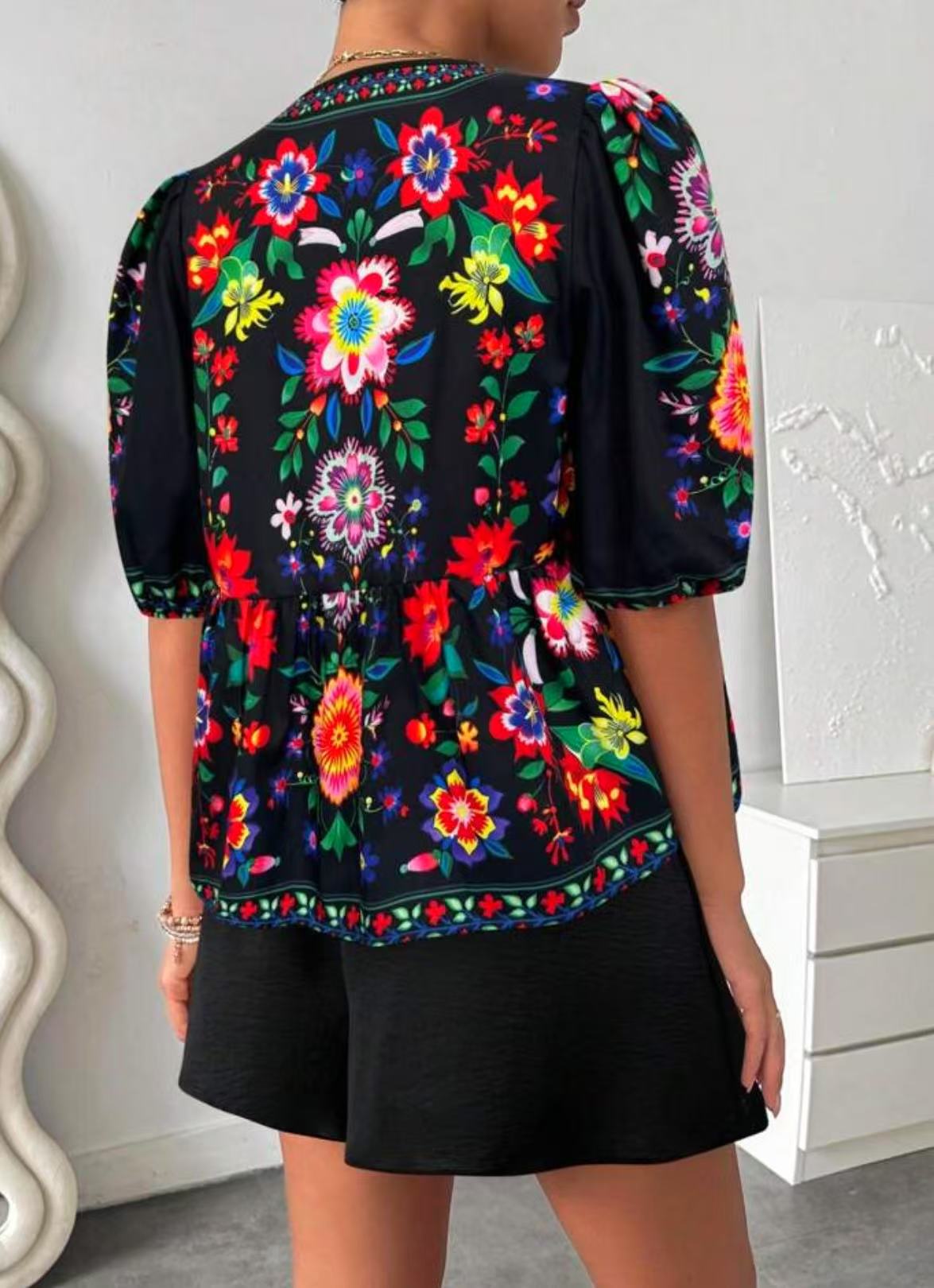 Off Shoulder Vintage Printed Top