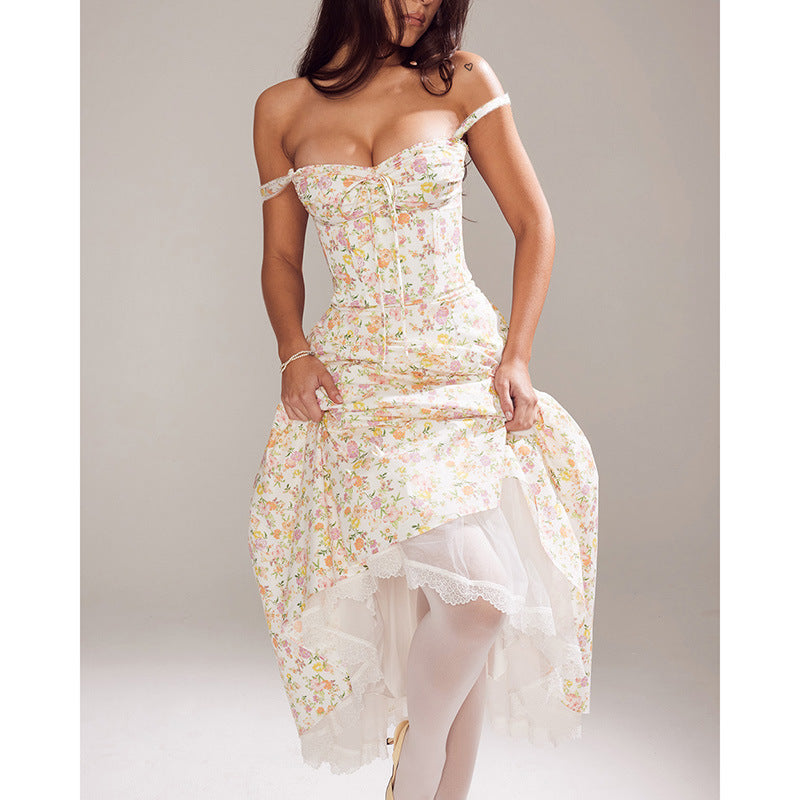 Floral Print Sweetheart Corset Flared Maxi Dress 2