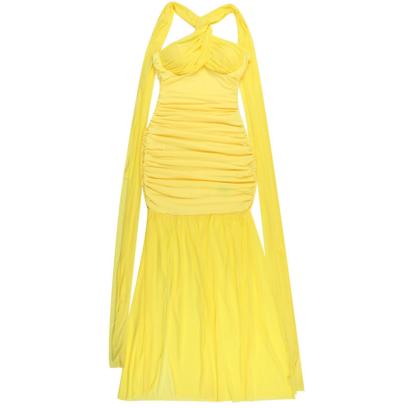 Halter Neck Twist-Front Ruched Mermaid Maxi Gown 13