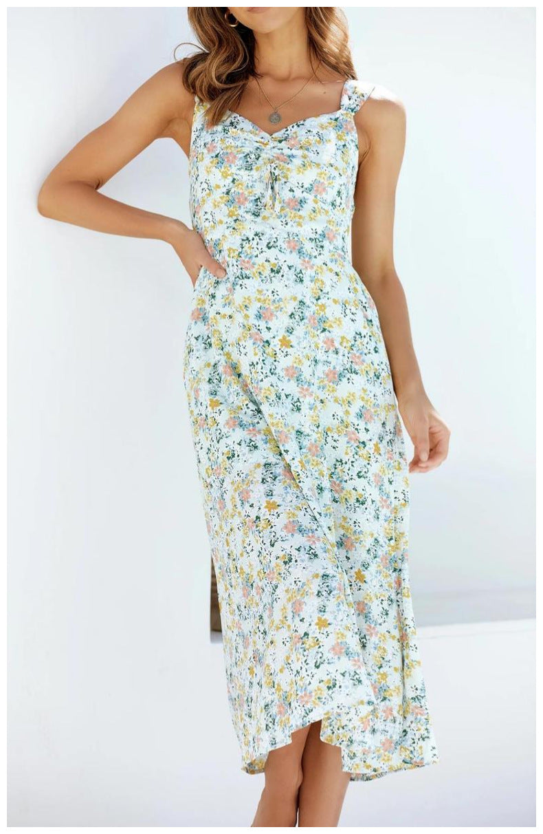 Floral Print Sleeveless A-Line Midi Dress