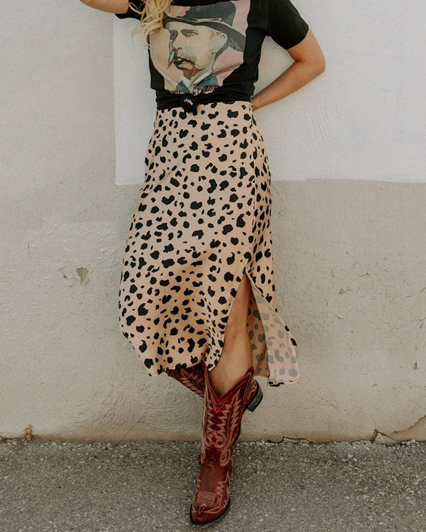 Leopard print side slit mermaid skirt - Fashionpara