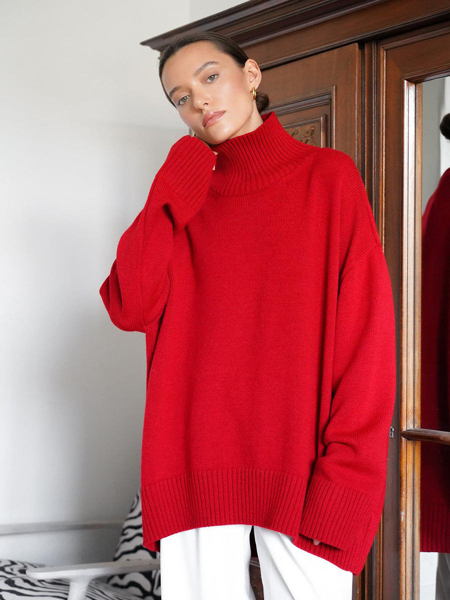 Cozy Solid Color Turtleneck Knitted Pullover Sweater