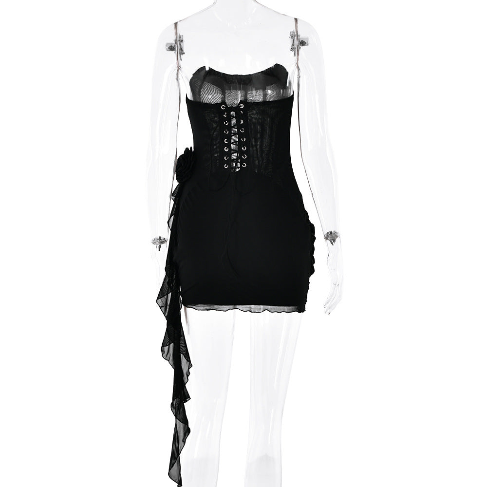 Mesh Strapless Corset Draped Bustier Mini Dress 11