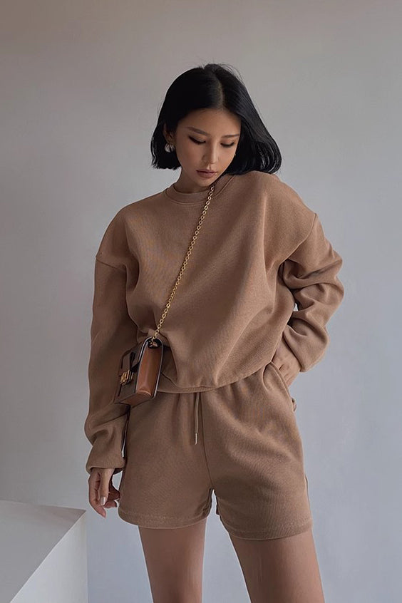 Orro Shop Stylish Long Sleeve Sweater and Shorts Set