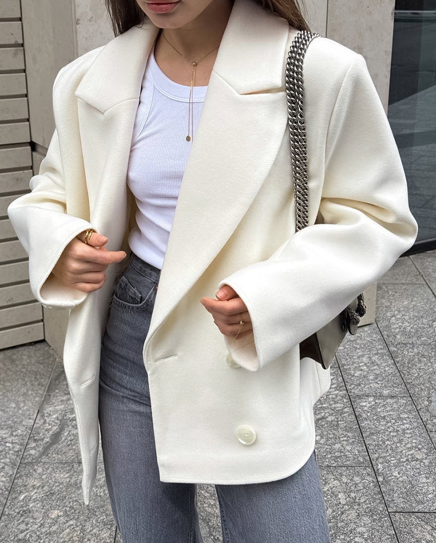 Vermont Village Double-Breasted Beige Wool Suit Jacket