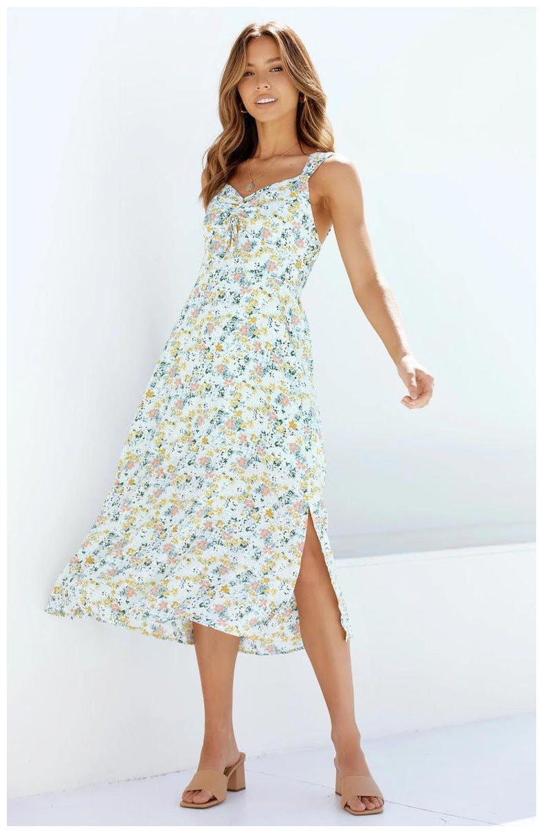 Floral Print Sleeveless A-Line Midi Dress