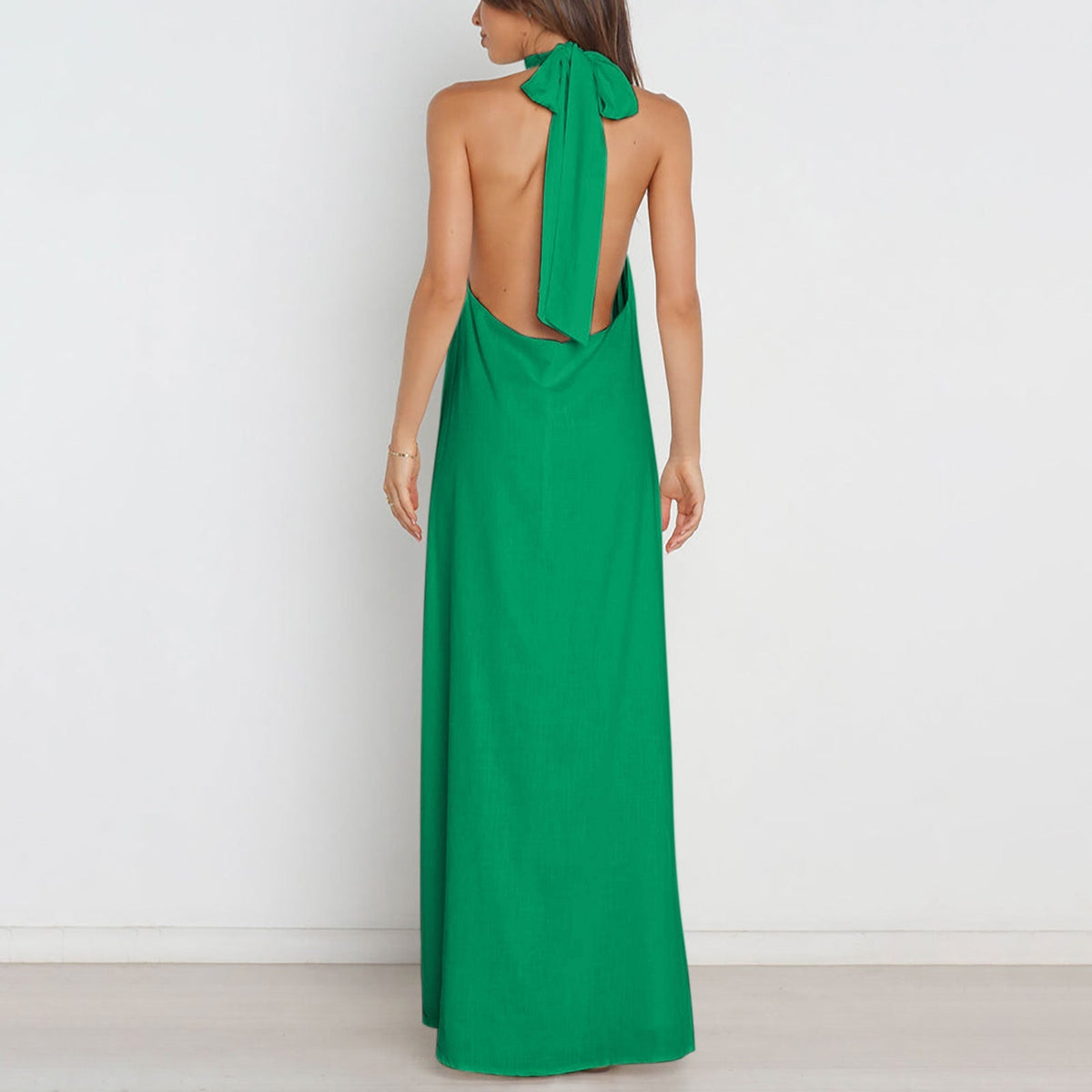 Halter Neck Sleeveless A-Line Maxi Dress