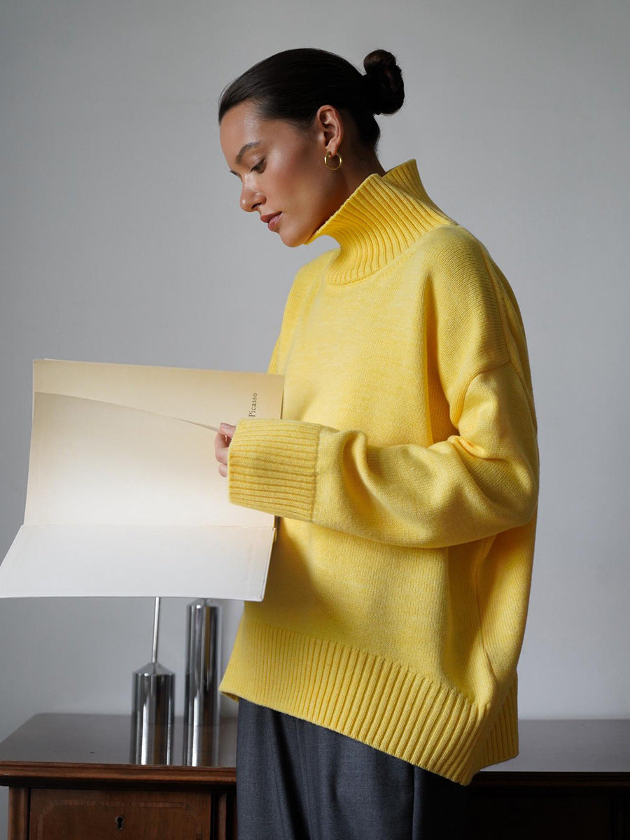 Cozy Solid Color Turtleneck Knitted Pullover Sweater