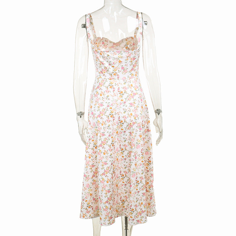 Floral Print Sweetheart Corset Flared Maxi Dress 11