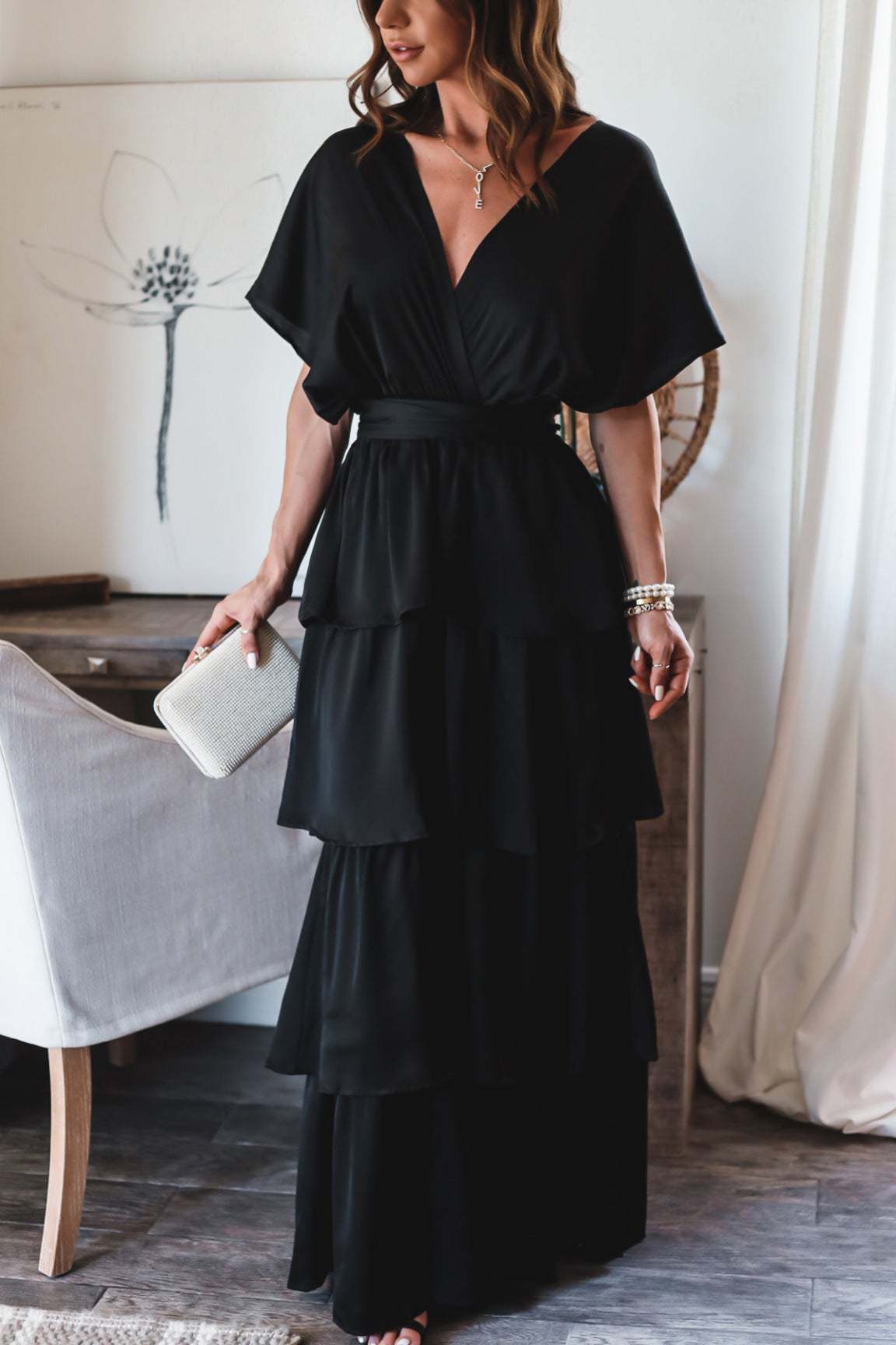 Formal Introduction Ruffle Tiered Maxi Dress - Black - Fashionpara