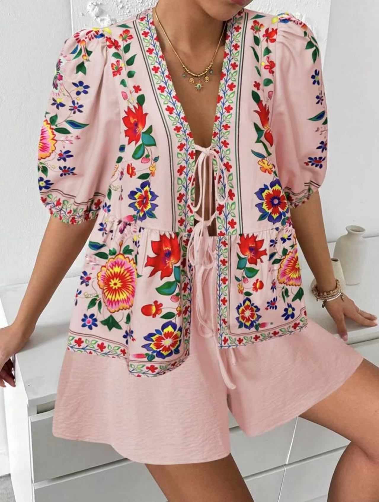 Off Shoulder Vintage Printed Top