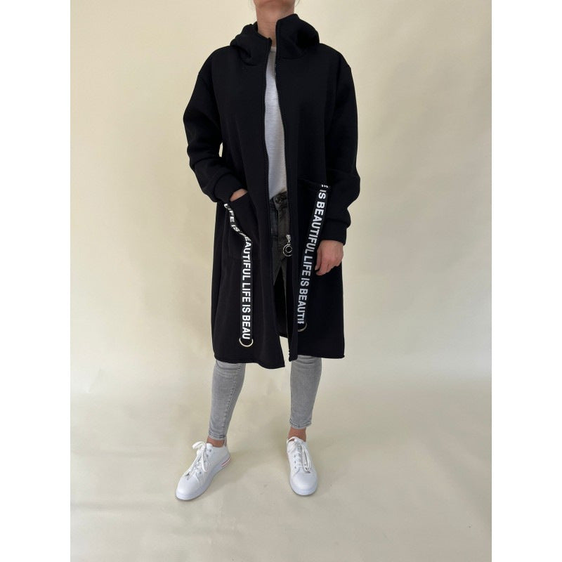 High Collar Hooded Sweatshirt Jacket with Chic Pockets