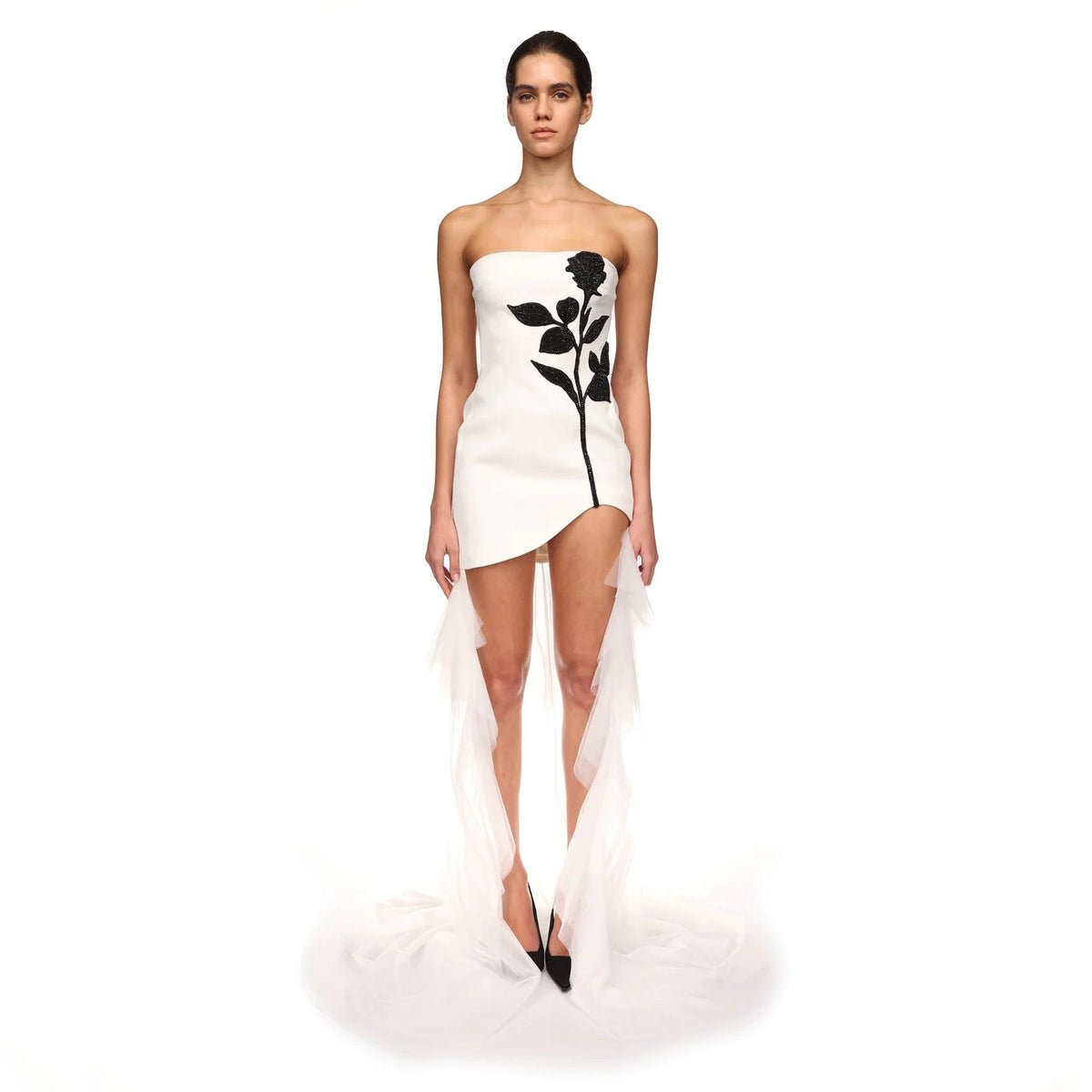 Wrapped Chest Halter Mesh Dress Rose Rhinestone Printing Three Dimensional Bandage Dress - View 3