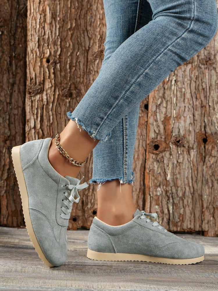 Vintage Round-toe Lace-up Flat Suede Oxfords