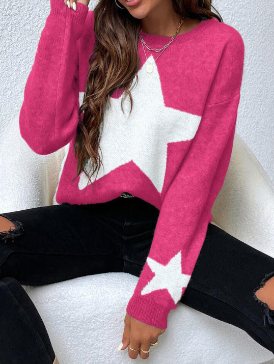 ShoptheCIC Big Stars Crew Neck Sweater for Everyday Style