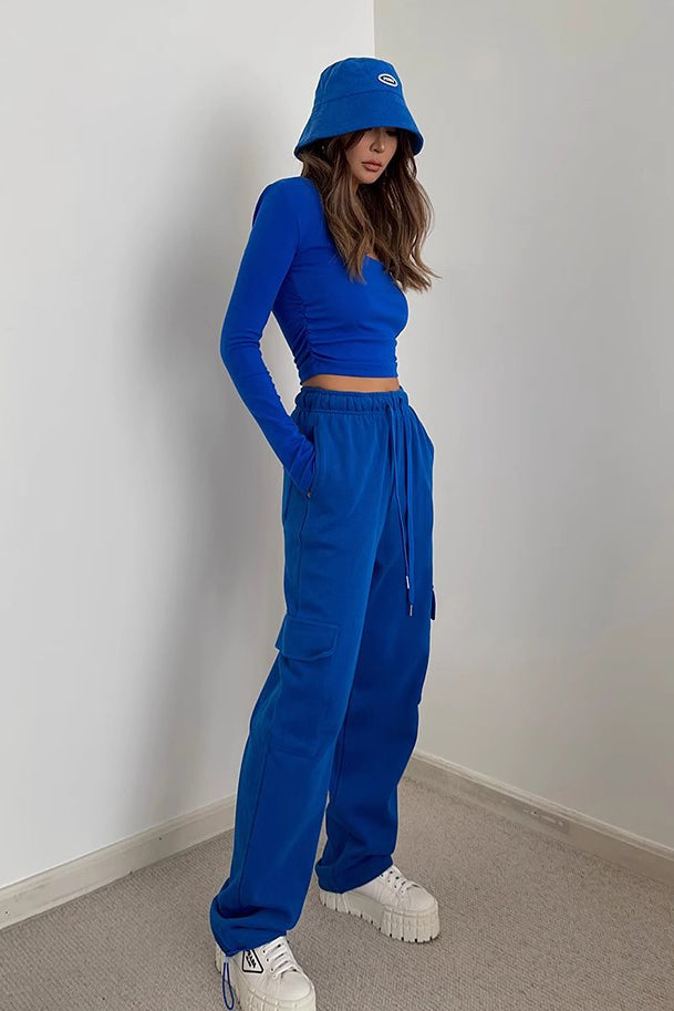 Drawstring Waist Pocket Side Cargo Sports Pants