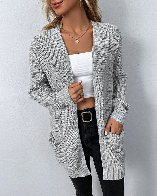 Solid Color Mid-Length Knitted Cardigan for Effortless Style