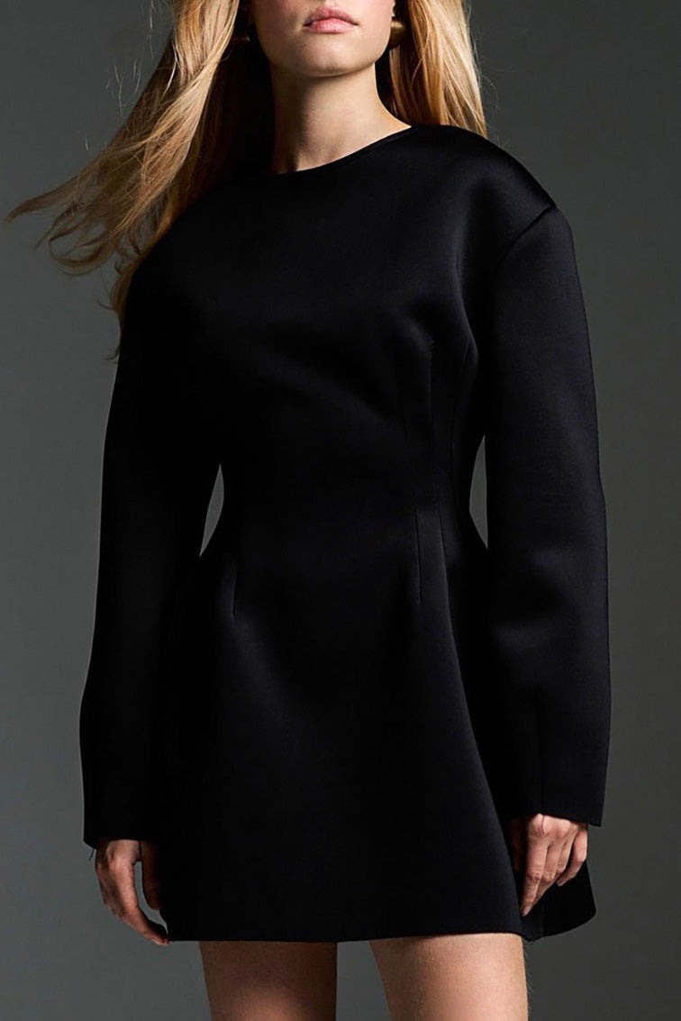 Chic Solid color waist long sleeve dress