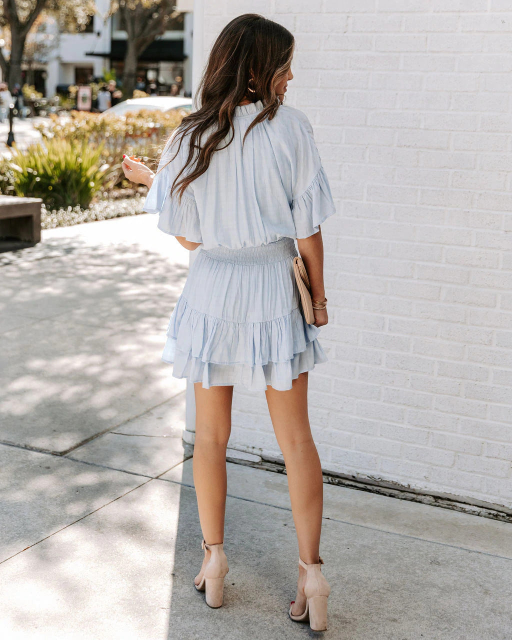 Short Sleeve Smocked Waist Tiered Mini Dress