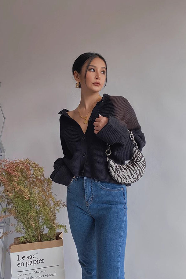 Rib-Knit Drop Sleeve Cardigan for Effortless Style and Comfort