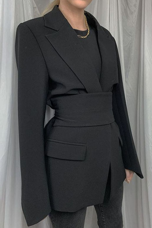 Belted Solid Color Tunic Jacket for Effortless Style