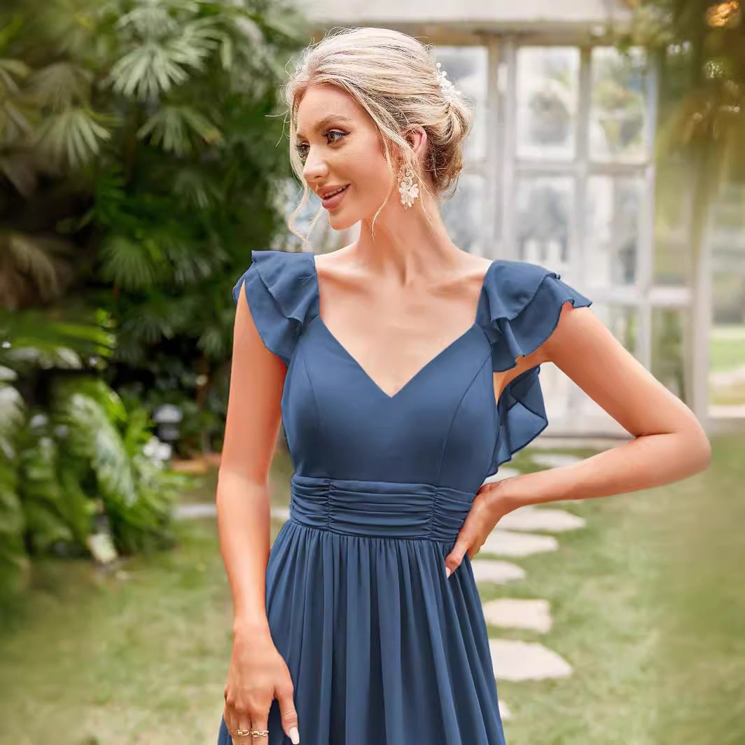 Chiffon Evening Dress Long V neck Formal Chiffon Dress Party Party Evening Dress Direct - Fashionpara