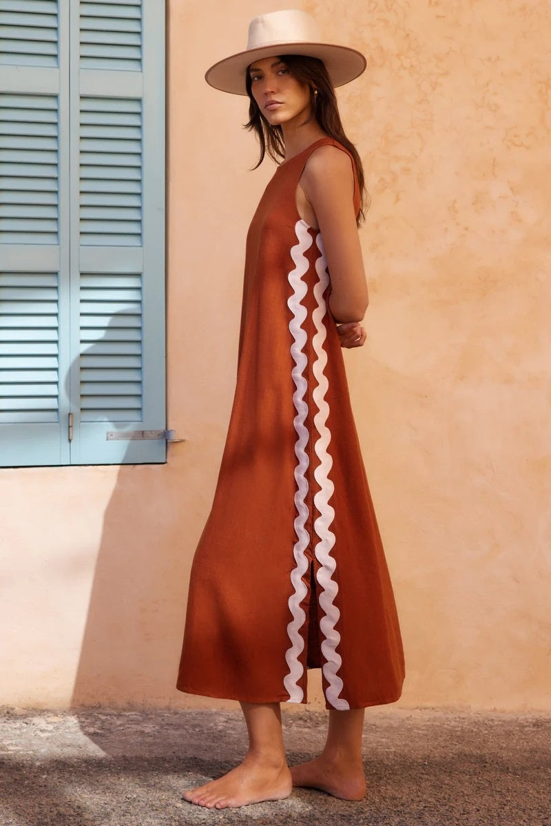 Scalloped Side Trim Sleeveless A-Line Shift Midi Dress - View 2
