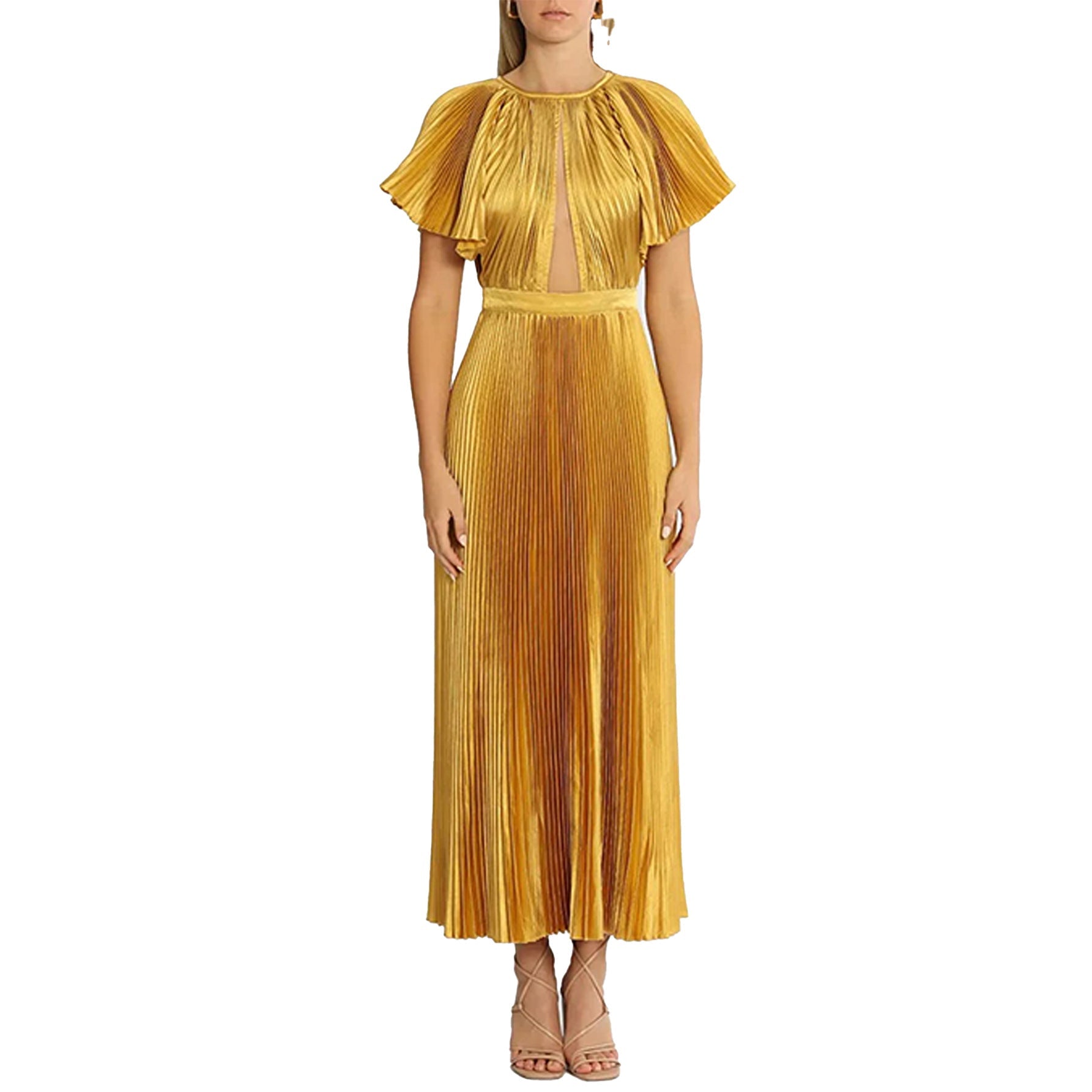 Solid Color Lotus Leaf Sleeve Evening Dress - Fashionpara