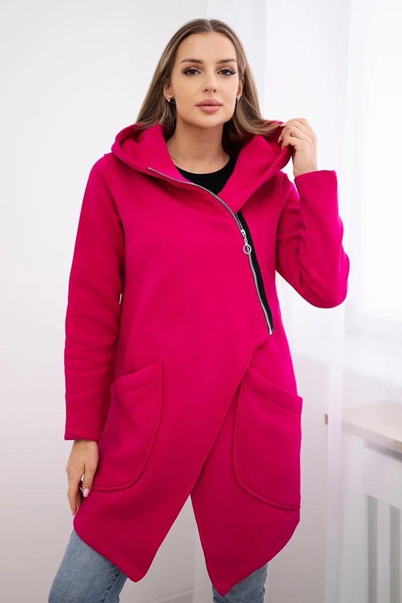 Asymmetric Zip-Up Mid-Length Fleece Sweatshirt Jacket