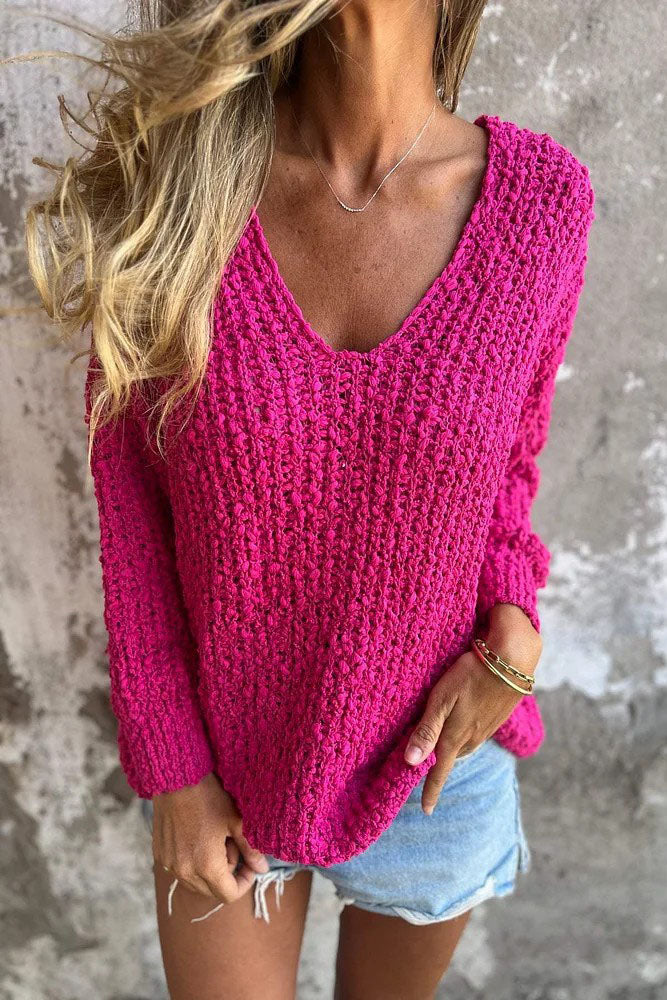 Chunky Knitted V-Neck Long-Sleeved Cozy Sweater
