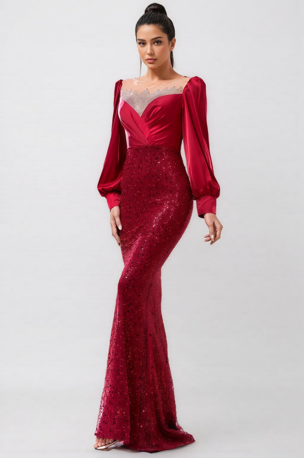 Paxton Red Round Neck Sequin Maxi Dress - View 5