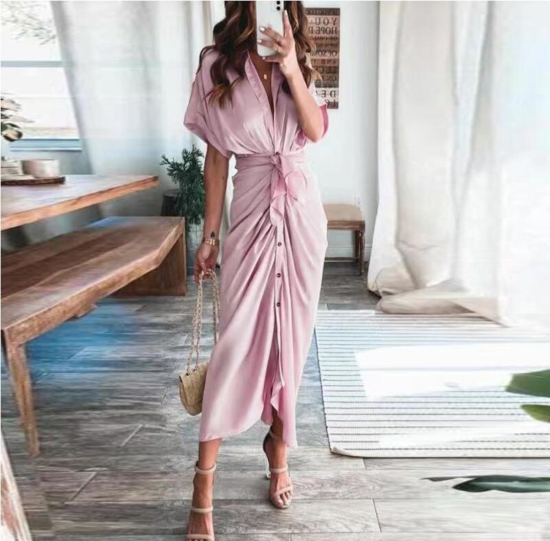Meryl Satin Tie Front Midi Dress Spring Coral - View 2