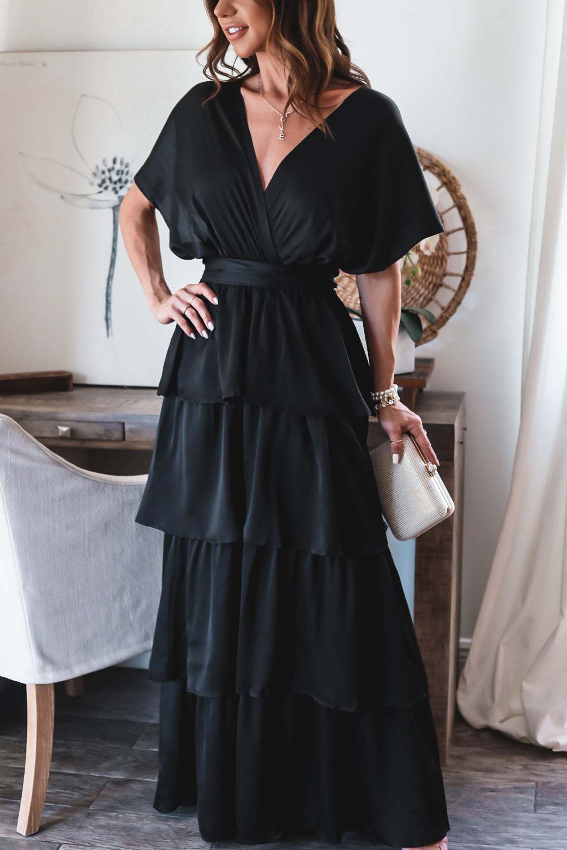 Formal Introduction Ruffle Tiered Maxi Dress - Black - Fashionpara