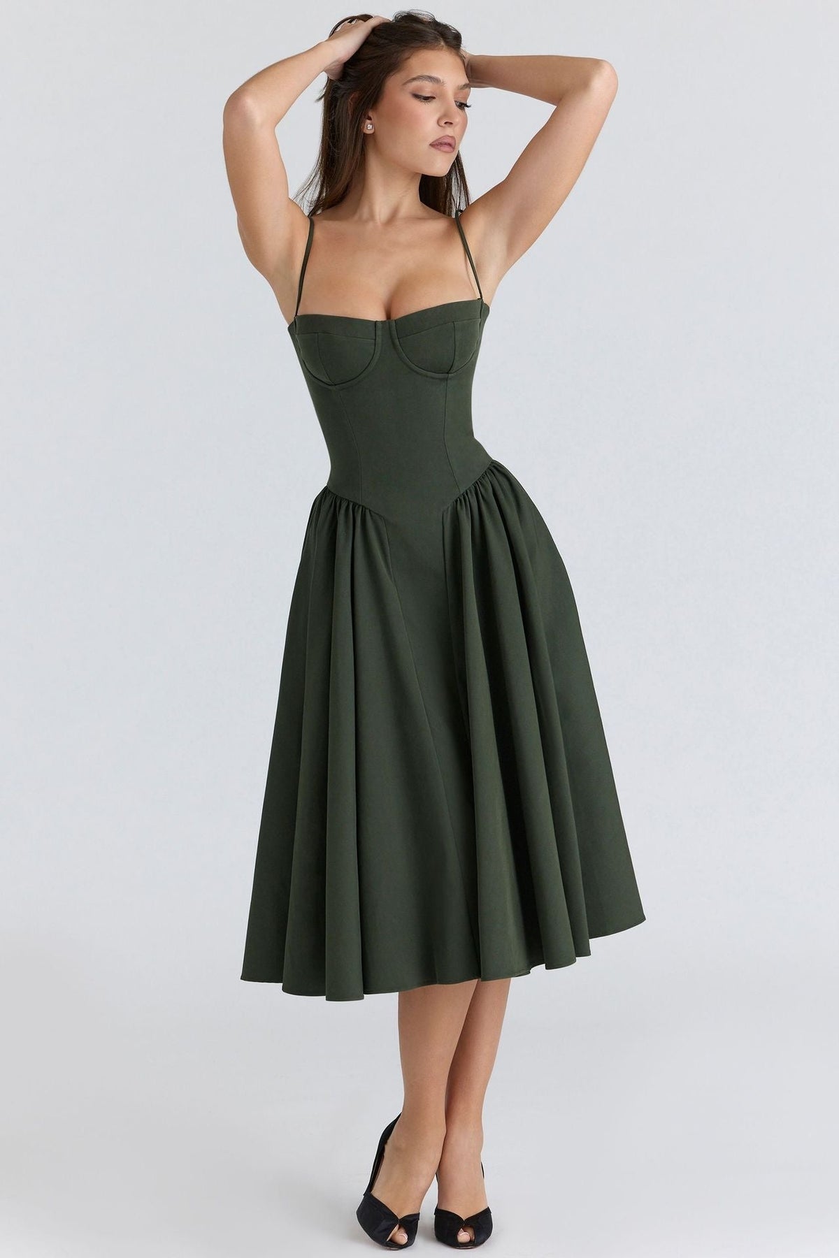 Corset Bustier Fit and Flare Midi Dress 23