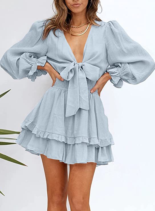 Krueger Textured Ruffle Dress - Powder Blue