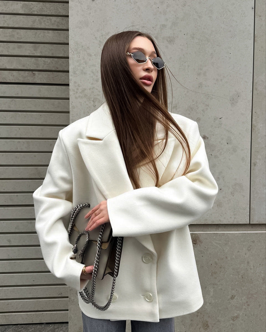 Vermont Village Double-Breasted Beige Wool Suit Jacket