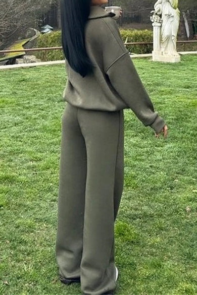 Thrifted Vibes Half-Open Pullover and Pants Set for Comfort