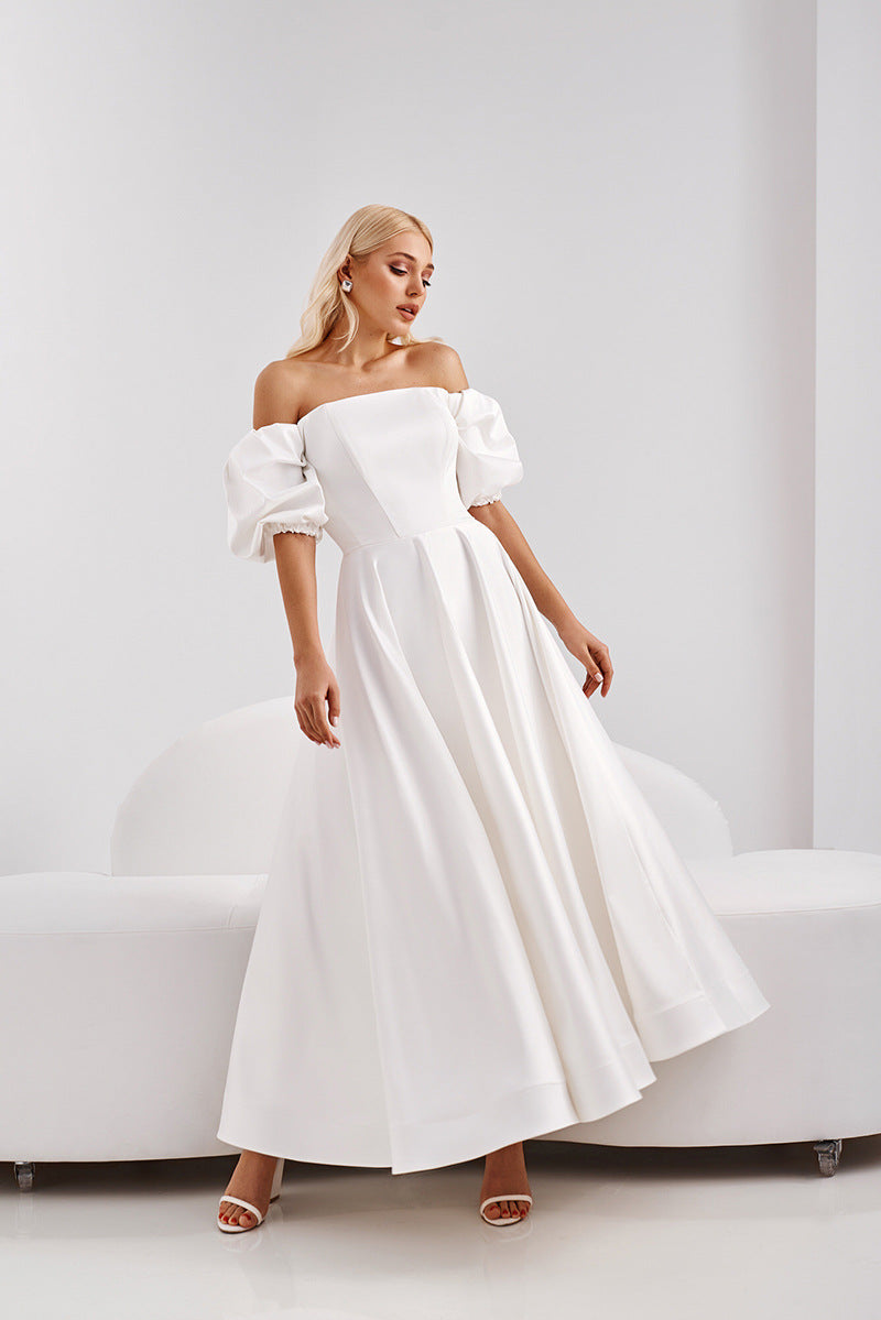 Yen Pocketed Off The Shoulder Smocked Midi Dress - Off White - Fashionpara