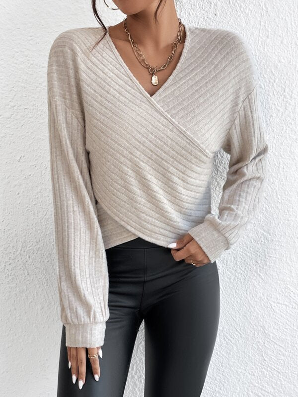 ShoptheCIC CozyKnit V-neck Crossover Pullover Sweater