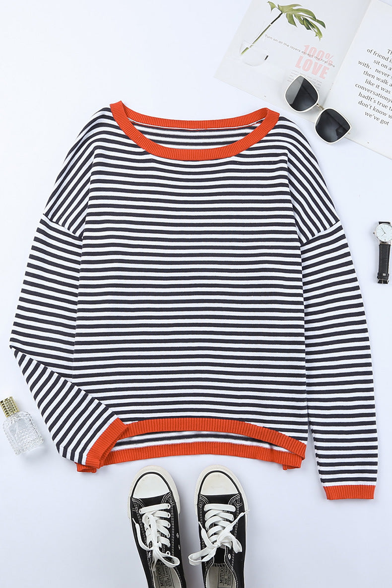 ShoptheCIC Contrast Striped Drop Shoulder Sweater for Chic Style