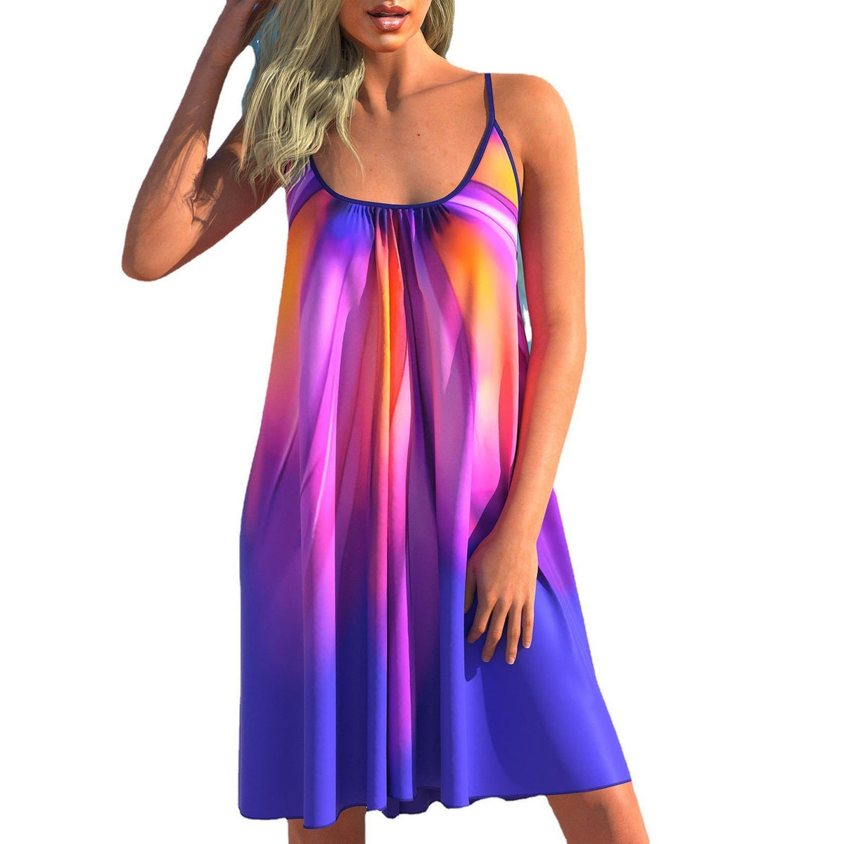 Gradient Print Sleeveless Swing Midi Dress