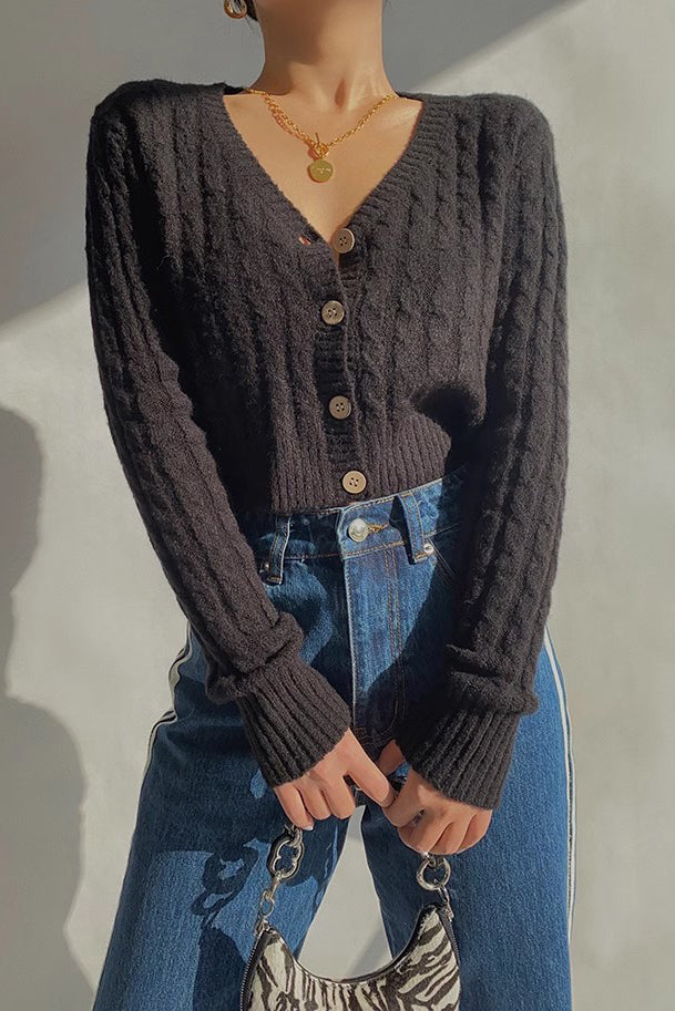 Orro Shop Long Sleeve Cable Knit Open Front Cardigan Sweater